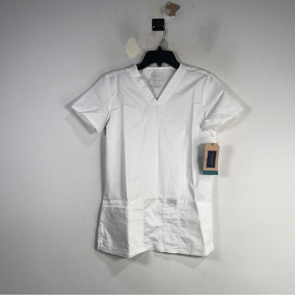 Cherokee Modern Classic V-Neck Scrub Top, Women's Size XXS - White